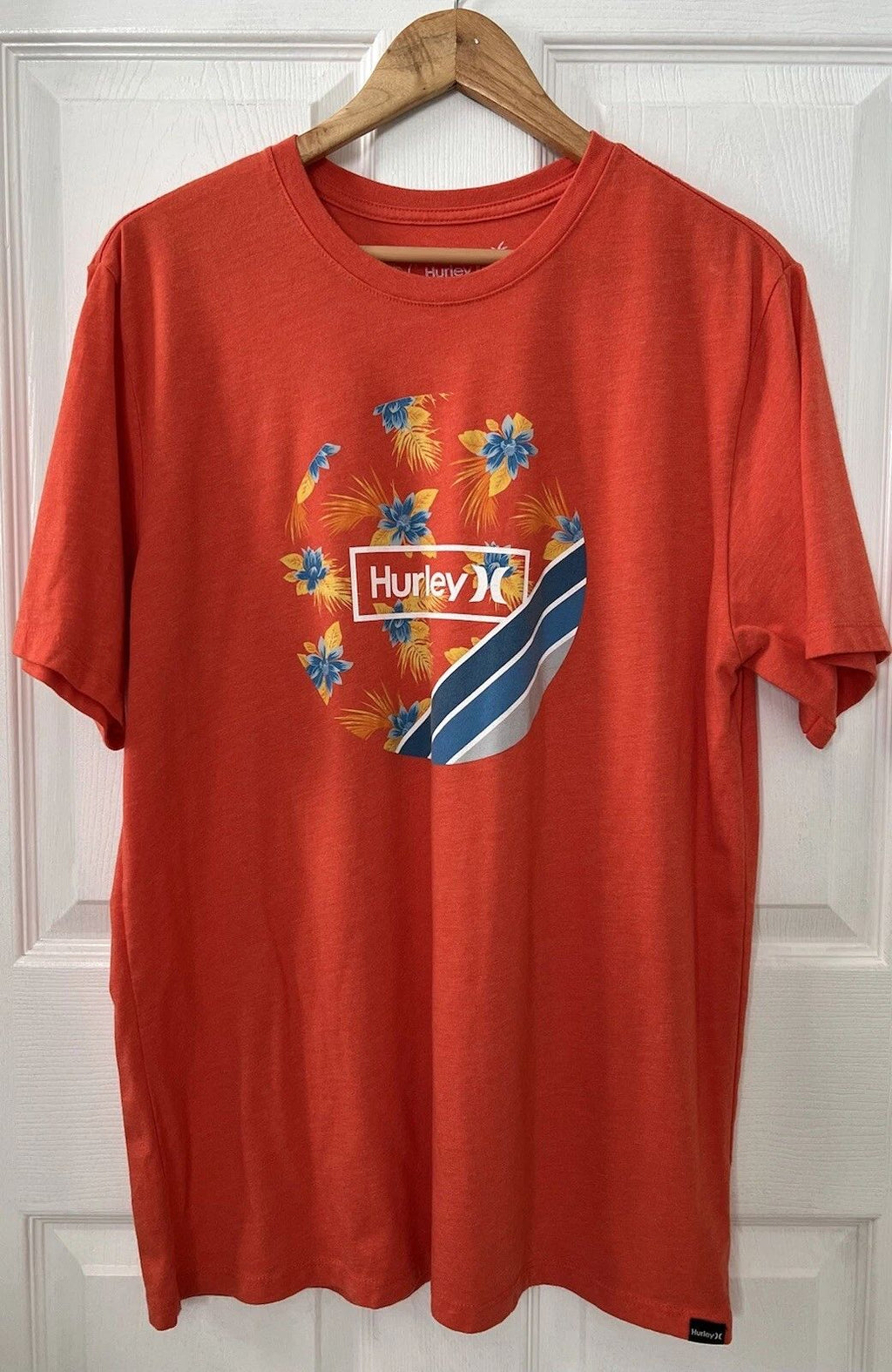 Hurley Everyday Washed Mens Size L Orange T-Shirt  Floral Tropical Theme EUC