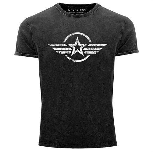 Mens Vintage Shirt Airforce Star Army Military Print Print Shirt T-Shirt