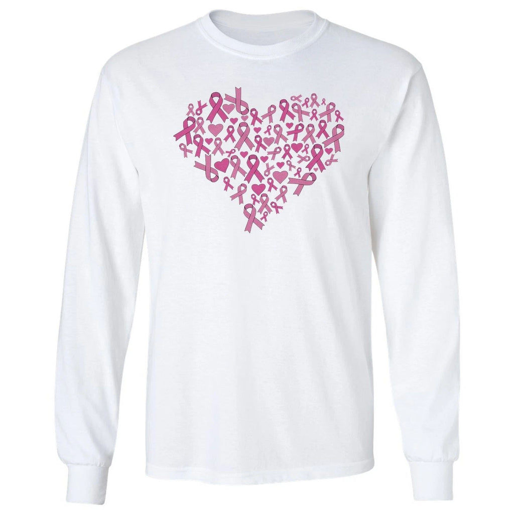 Pink Ribbons Heart Graphic - Breast Cancer Awareness Long Sleeve T-Shirt