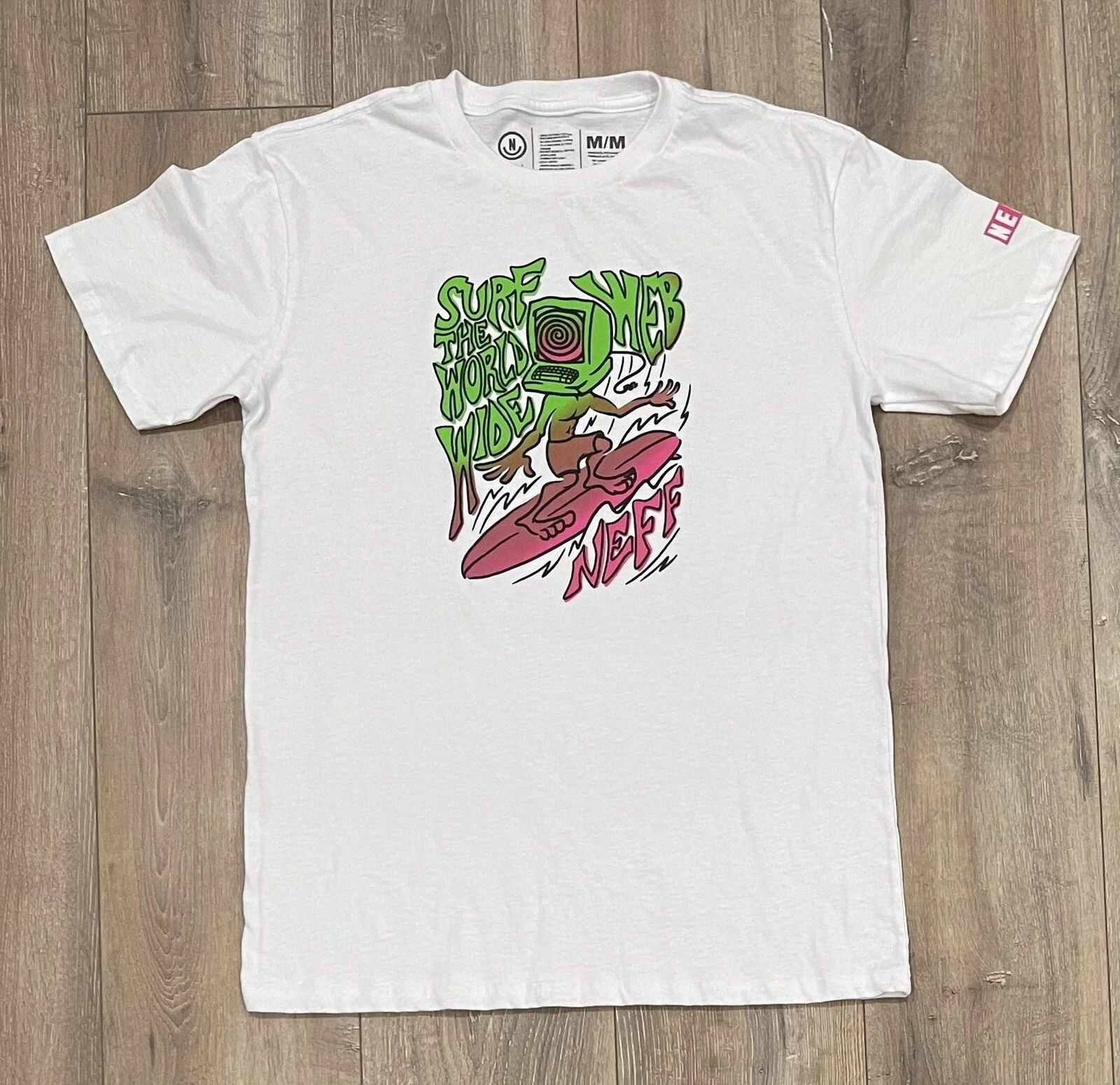 NEFF Men’s Surf the Web Crew Neck T-Shirt Medium White