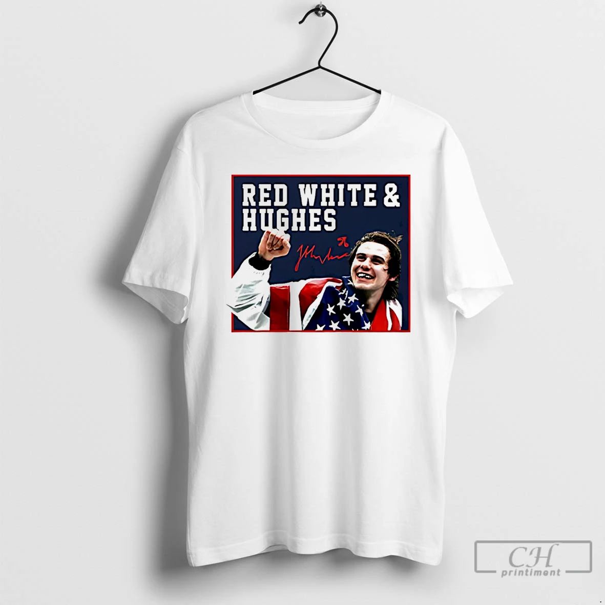 Classic Jack Hughes Usa Hockey Golden Goal 2026 Red White Hughes Hockey T Shirts Sweater