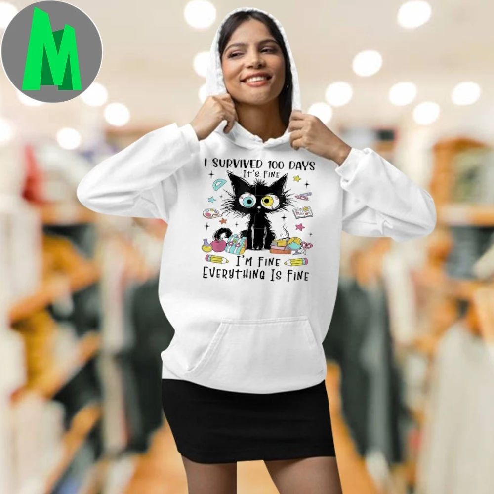 Original Cat Lover I Survived 100 Days It’s Fine I’m Fine Everything Is Fine Shirts