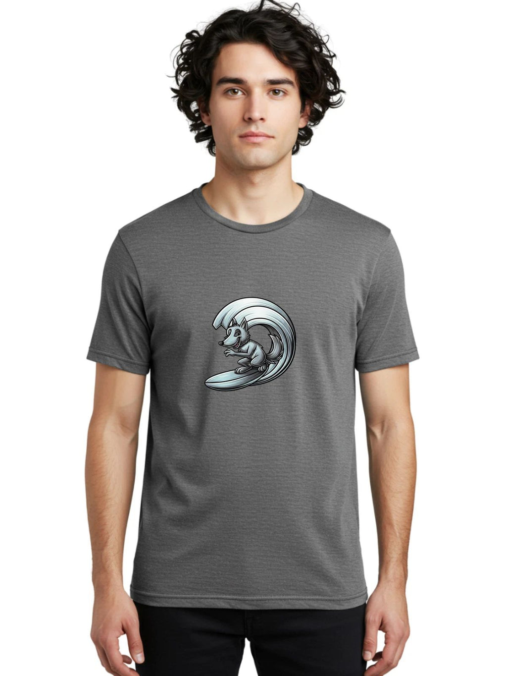 Wolf-Surfing-3 Mens Graphic Tee, 100% Cotton, Casual Summer Wear