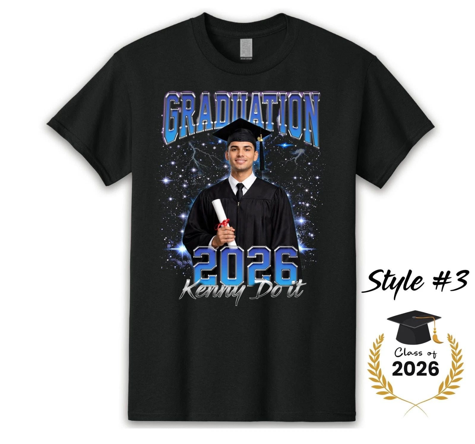 Graduation Class of 2026 Custom Photo T-Shirt – Personalized Senior 1-3 PICS