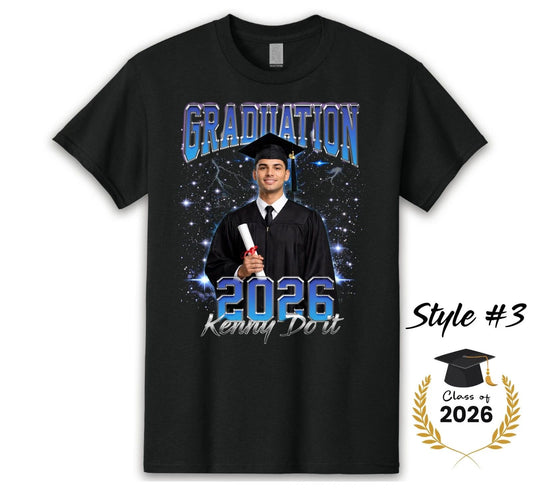 Graduation Class of 2026 Custom Photo T-Shirt – Personalized Senior 1-3 PICS