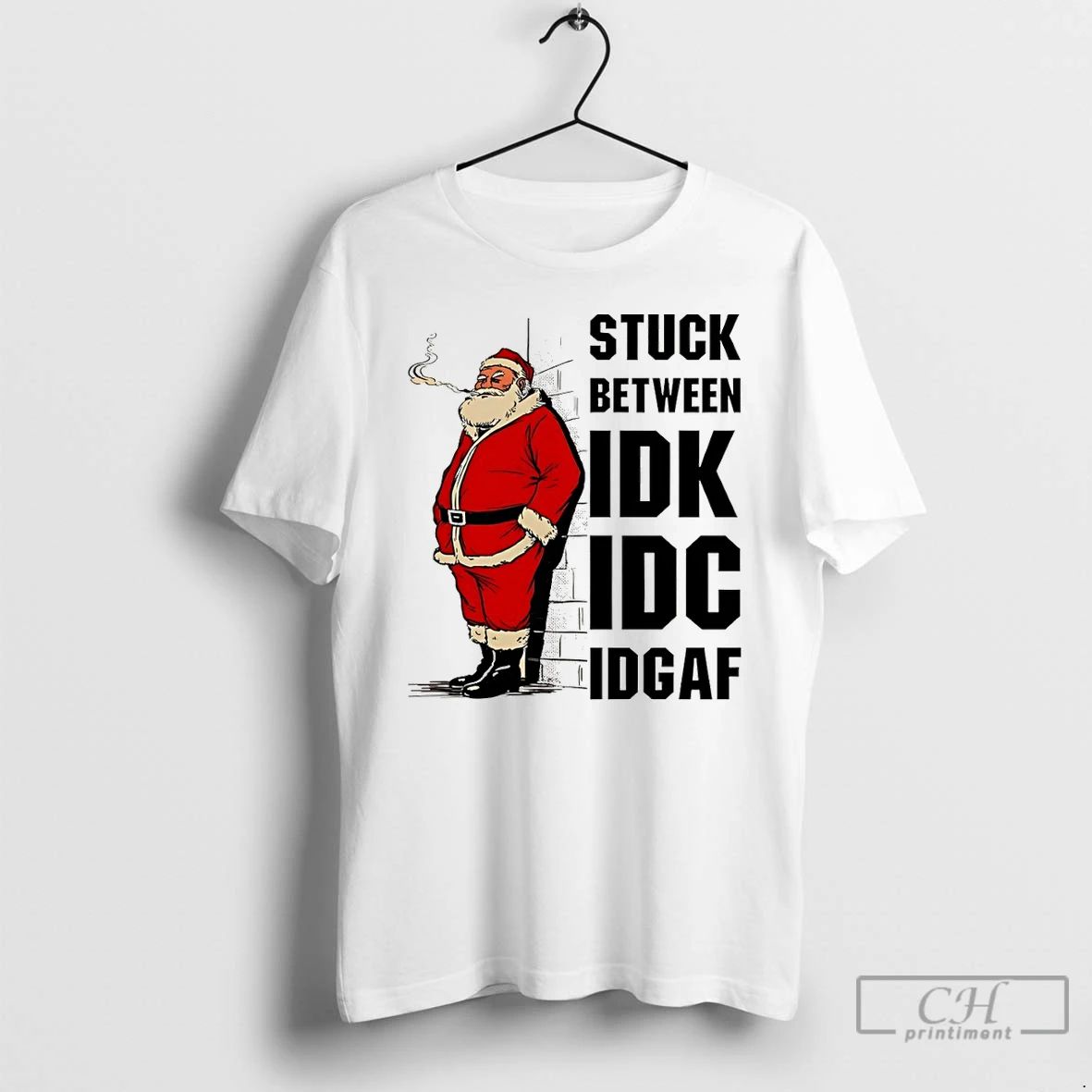 Classic Santa Claus Stuck Between Idk Idc Idgaf Christmas T Shirts