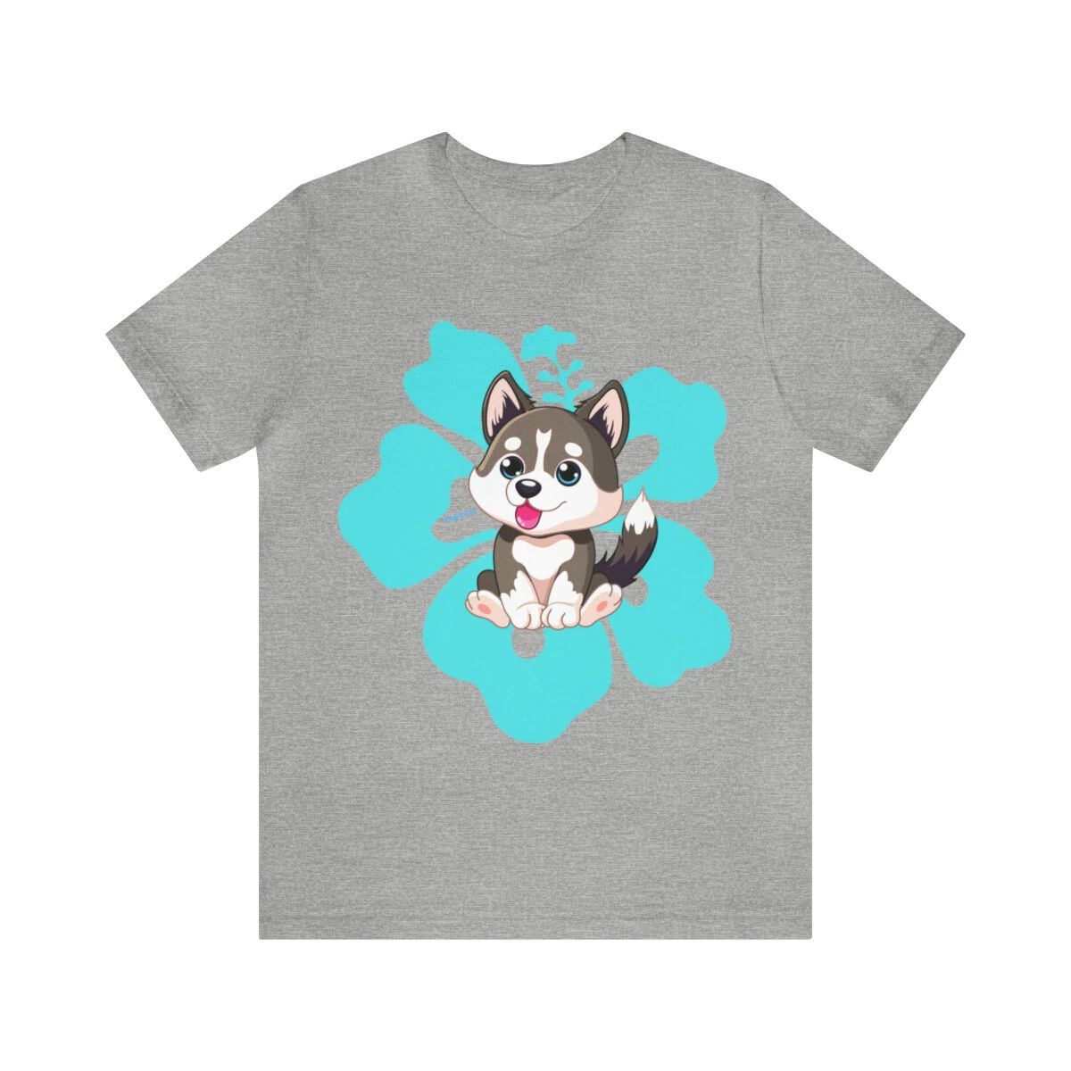 Adorable Husky Puppy Cute Tropical Flower Background Custom Graphic Unisex Tee