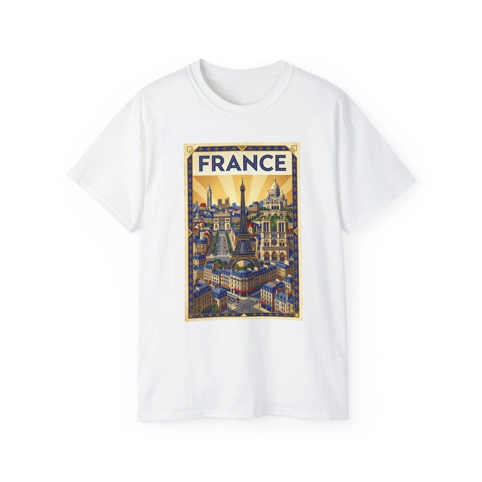 France vintage travel poster T-shirt | Paris skyline graphic tee