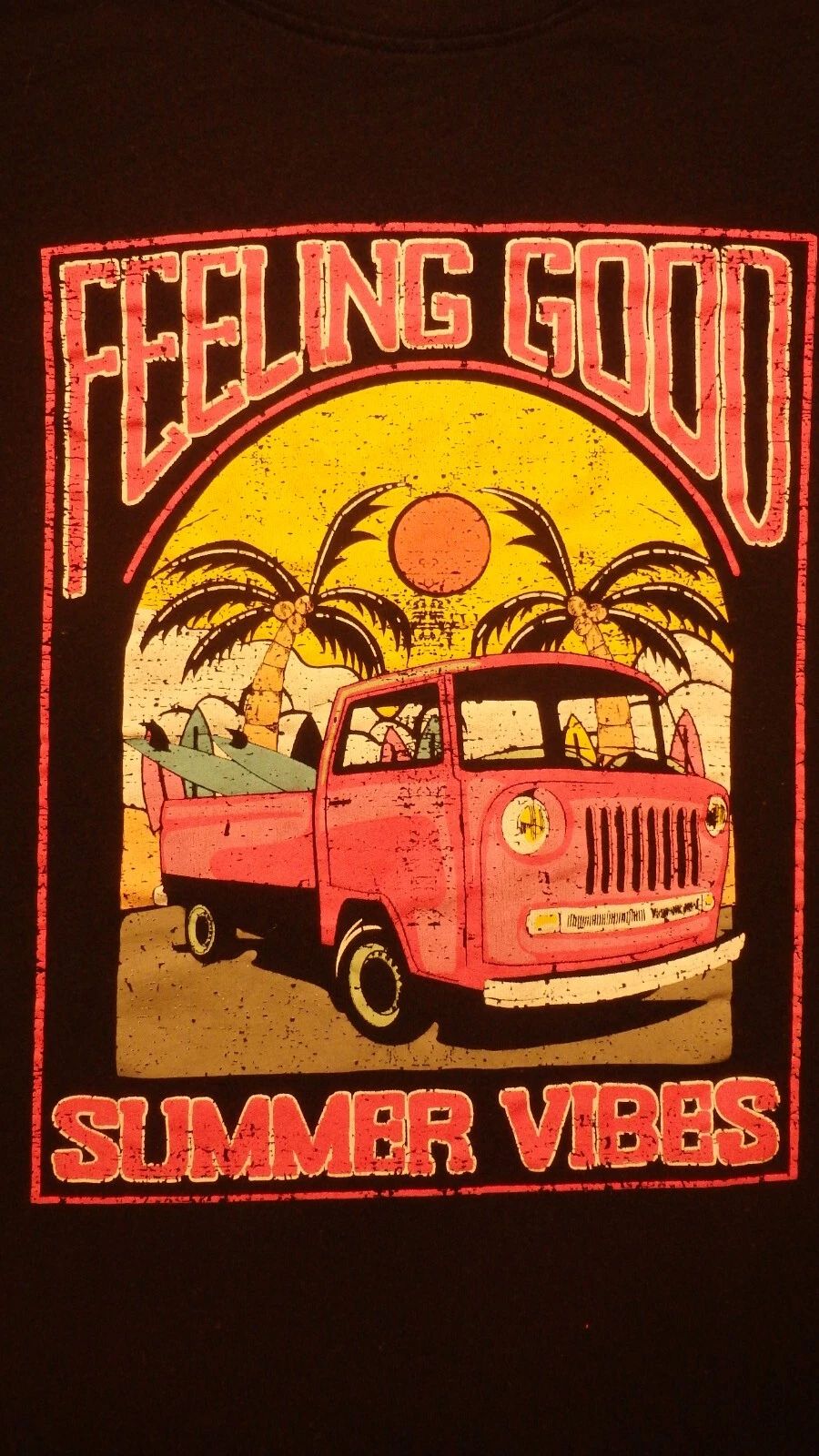 Feeling Good Summer Vibes Surf Palm Tree T-Shirt size Large
