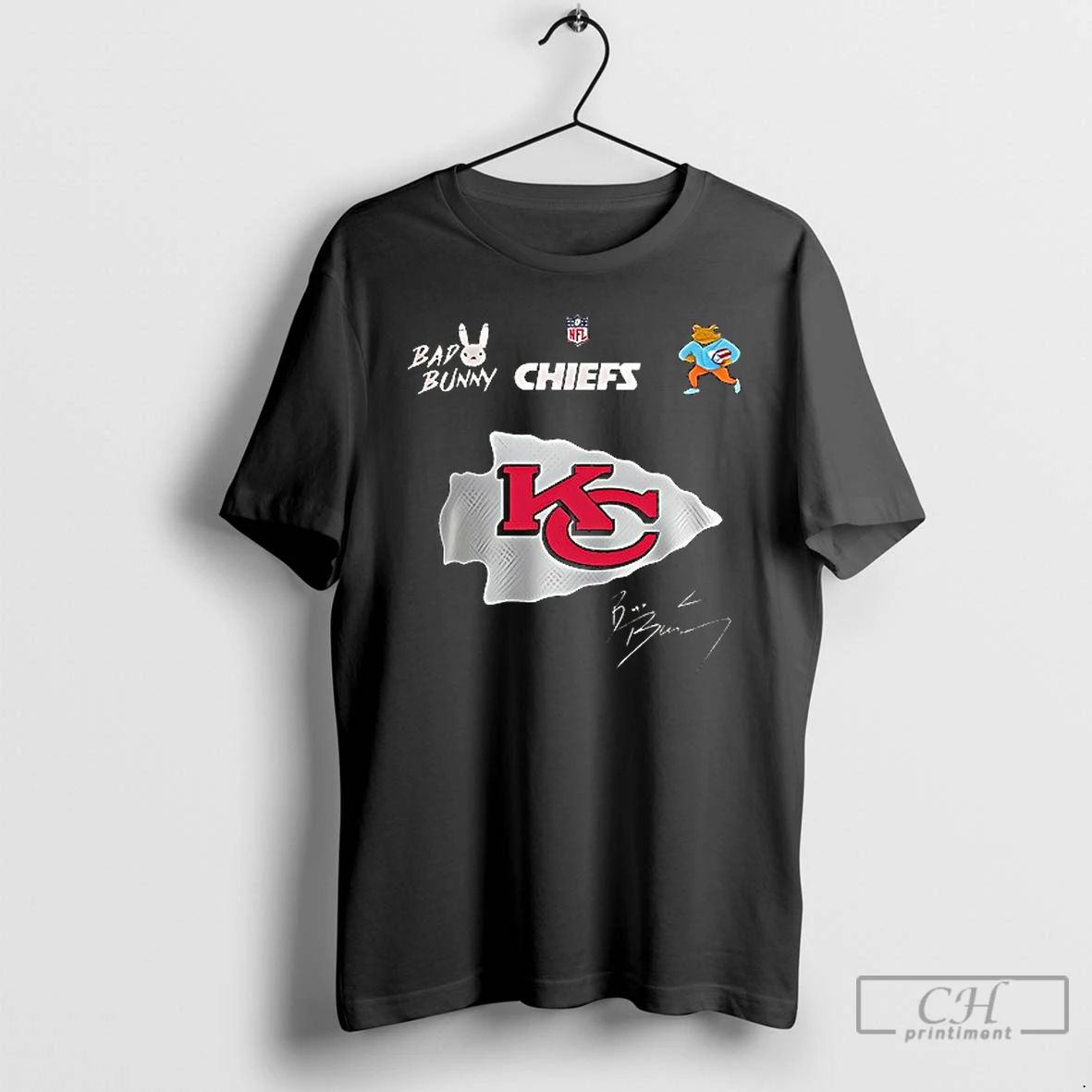 Kansas City Chiefs X Bad Bunny Benito Football Mascot Signature T Shirts