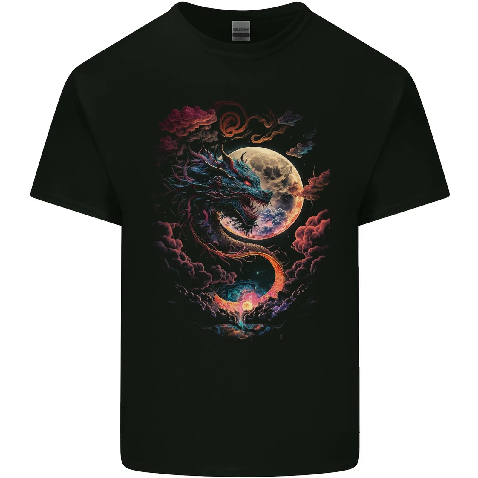 A Fantasy Dragon With a Full Moon Mens Cotton T-Shirt Tee Top
