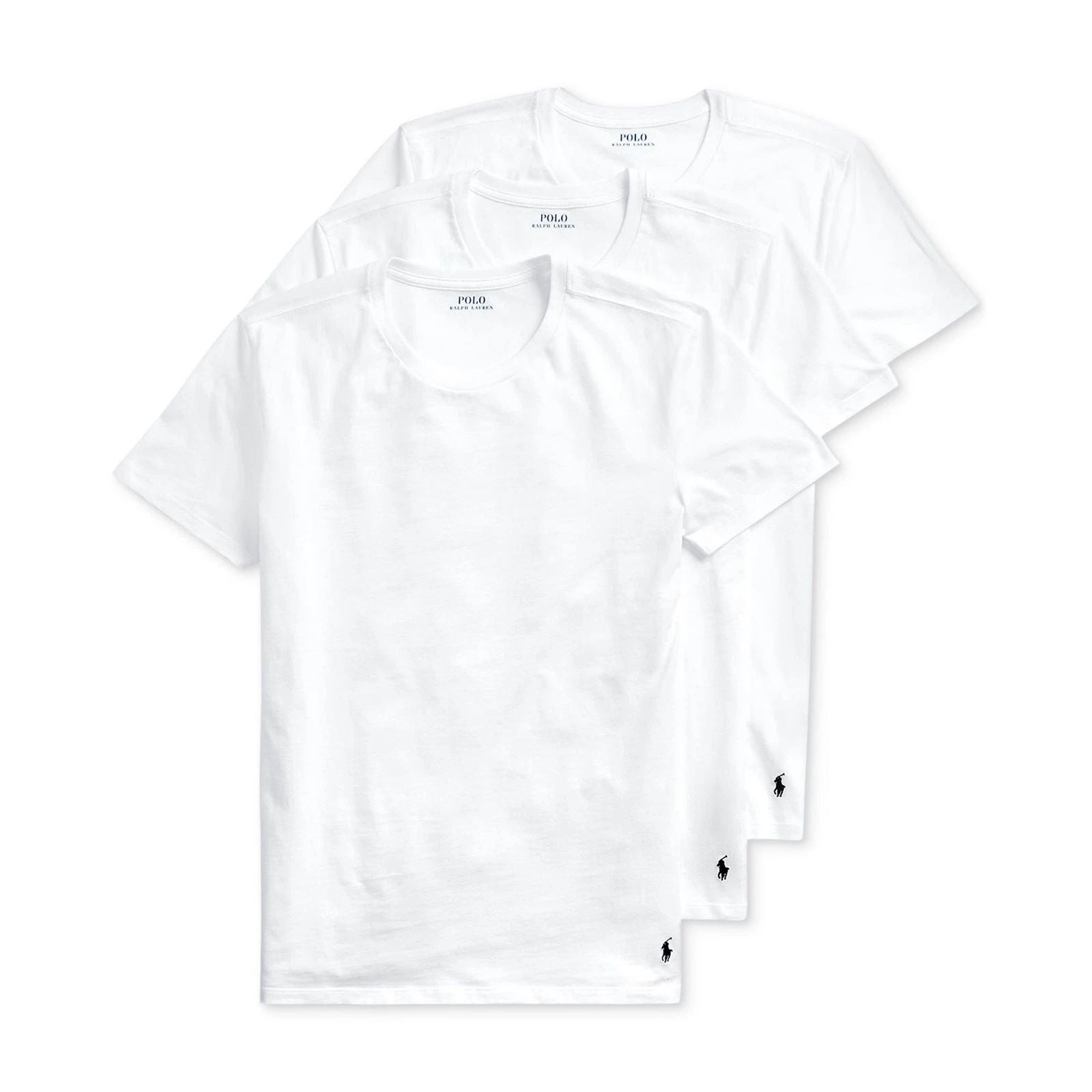 Polo Ralph Lauren Mens Crew Neck T-Shirts 3-Pack White Solid Cotton Stretch Soft