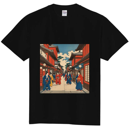 Japanese Ukiyo-e Street Scene T-Shirt | Traditional Edo Town Art Print Tee