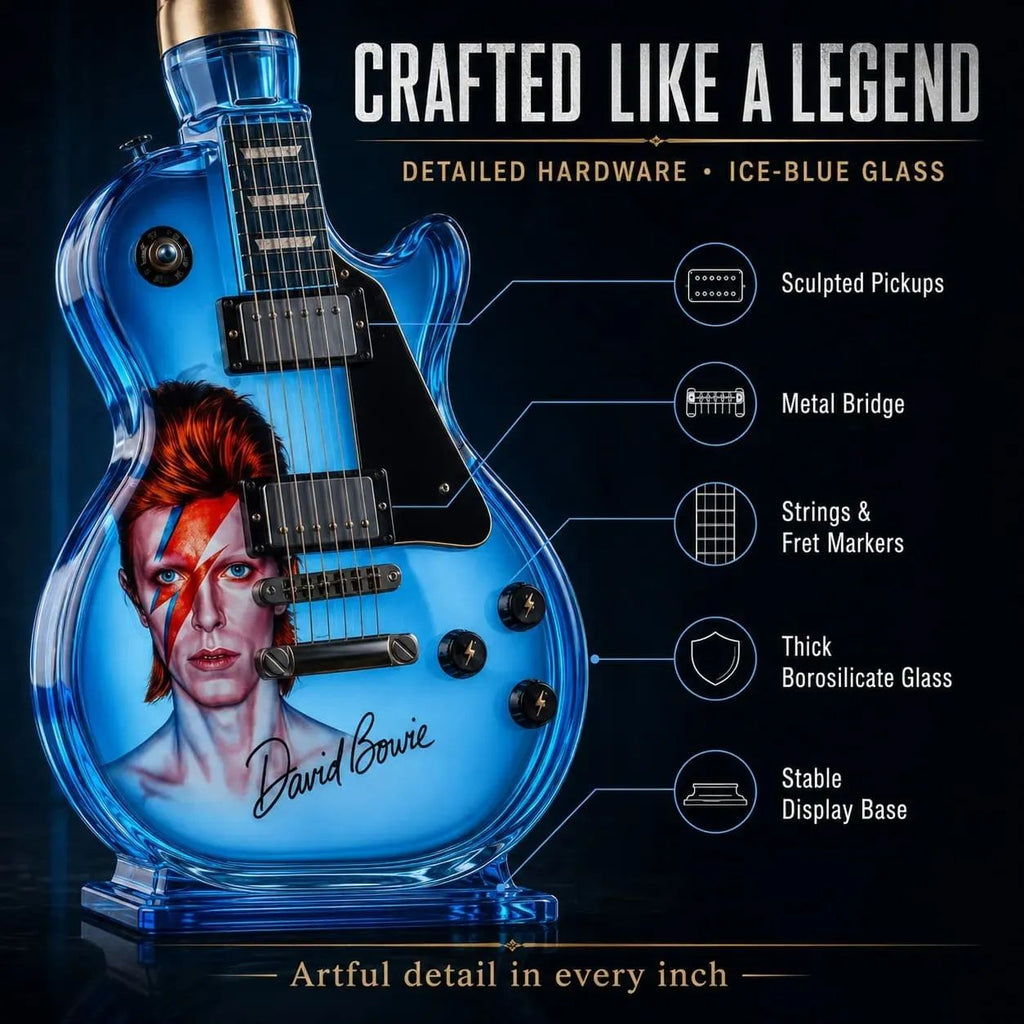 David Bowie Electric Guitar-Shaped Glass Ice-Blue Bottle