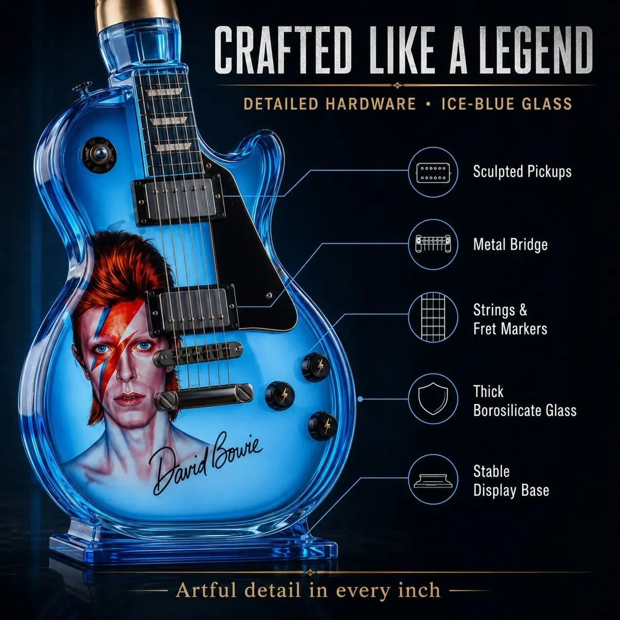 David Bowie Electric Guitar-Shaped Glass Ice-Blue Bottle