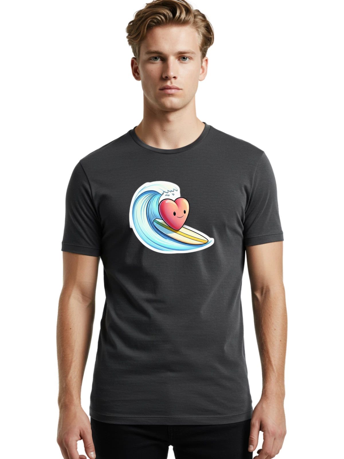 Heart-Surfing-3 Mens Graphic Tee, 100% Cotton, Casual Summer Wear