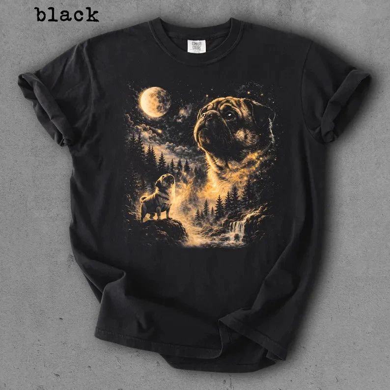 Pug Howling Moon Comfort Tee Dog Lover Gift Shirt
