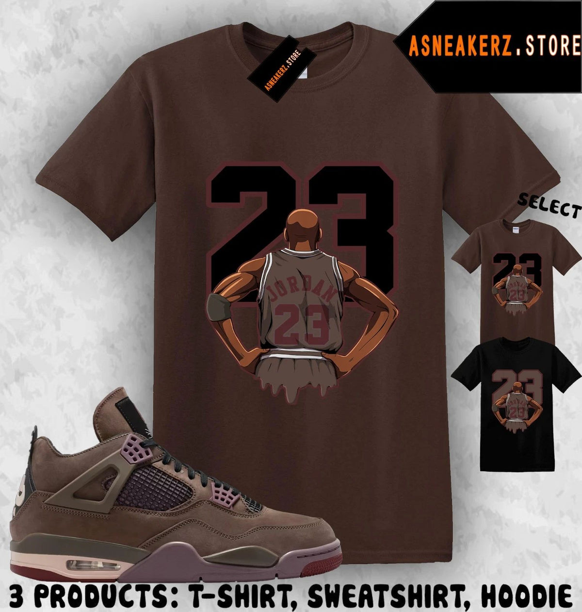 Shirt Match A Ma Maniere AJ 4 Dark Mocha Sneaker Matching Tee MJ Back 23 T-Shirt