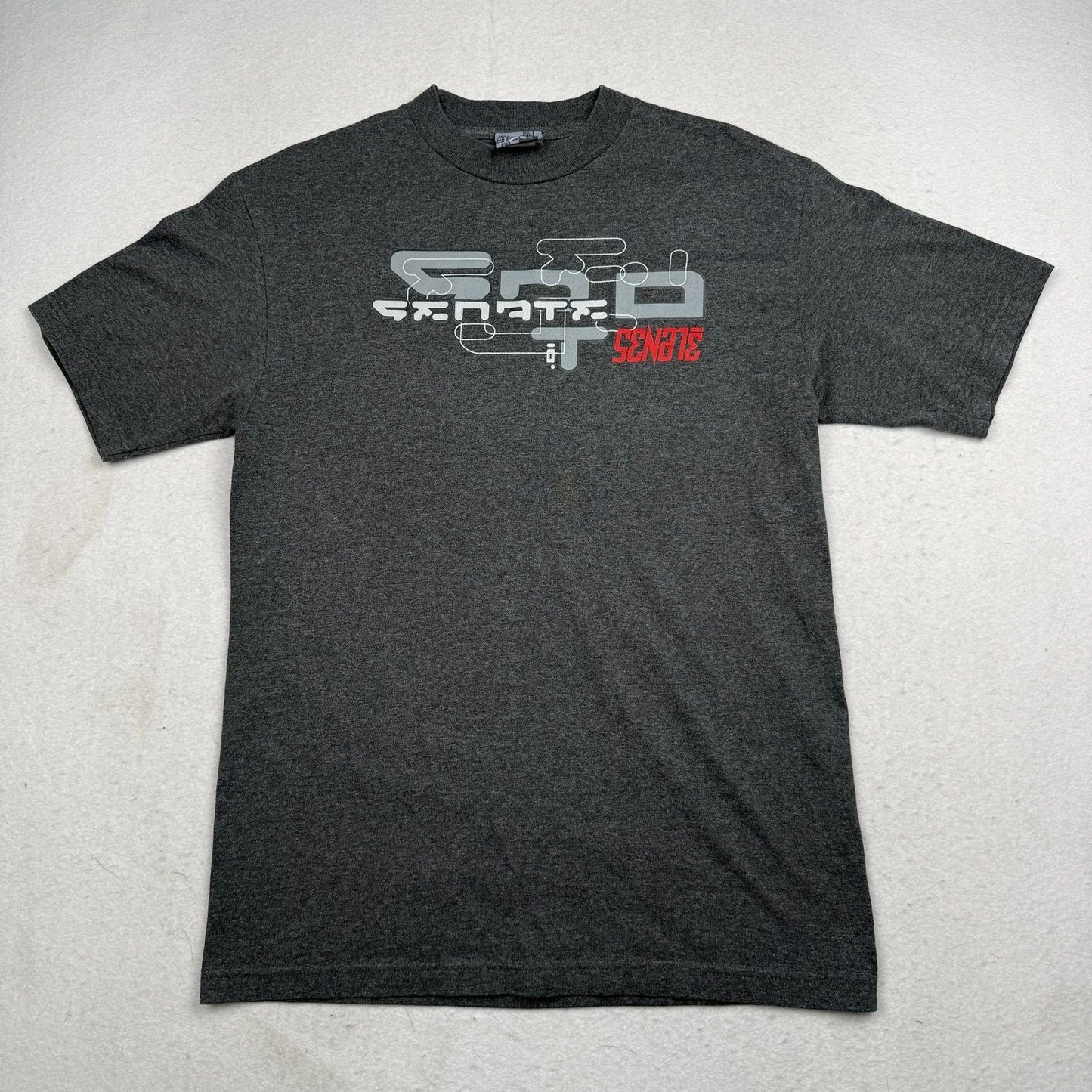 Vintage Senate Shirt Mens Medium Gray Logo Graphic Skate Tee Made USA Streetwear