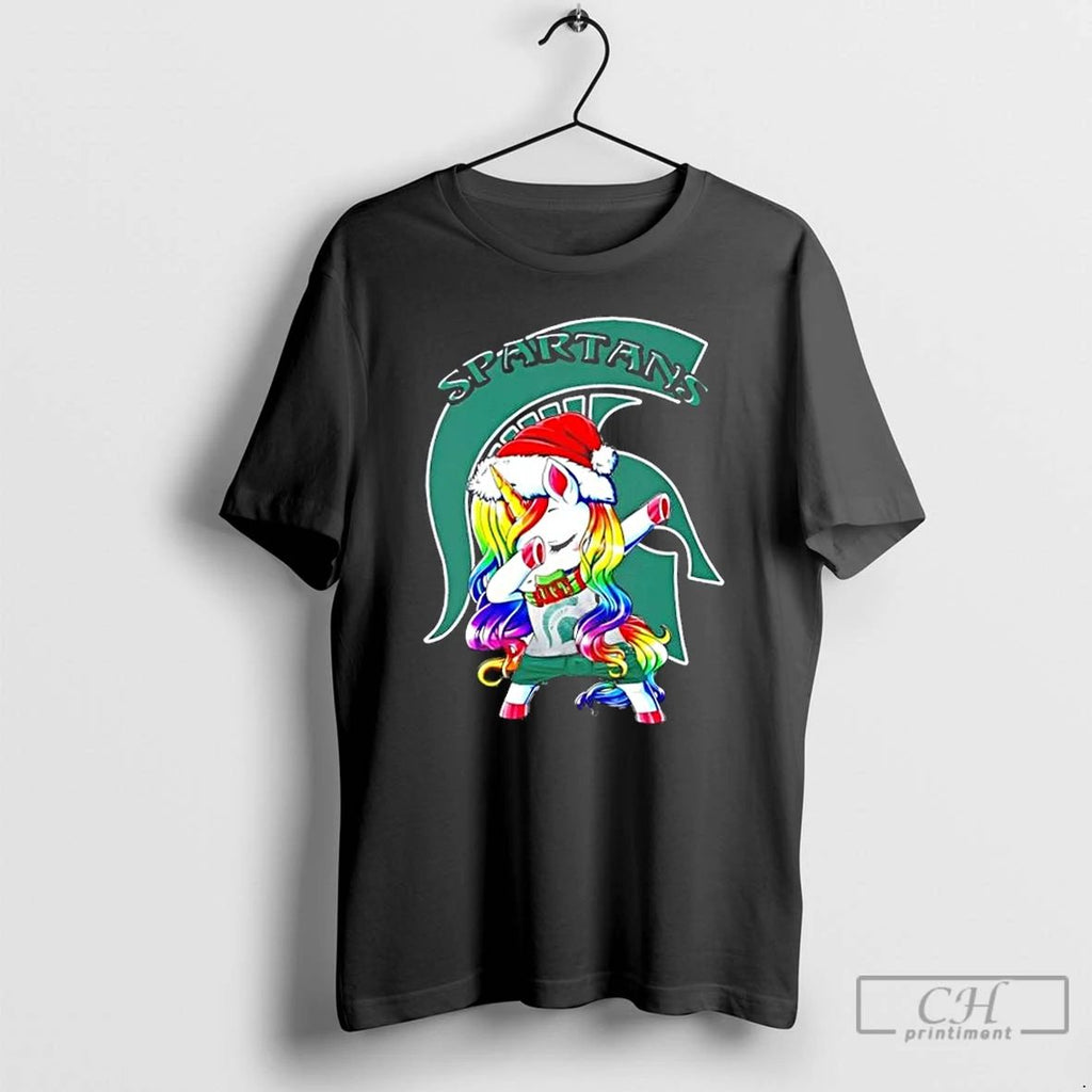 Classic Michigan State Spartans Football X Unicorn Santa Hat Dabbing Merry Christmas T Shirts