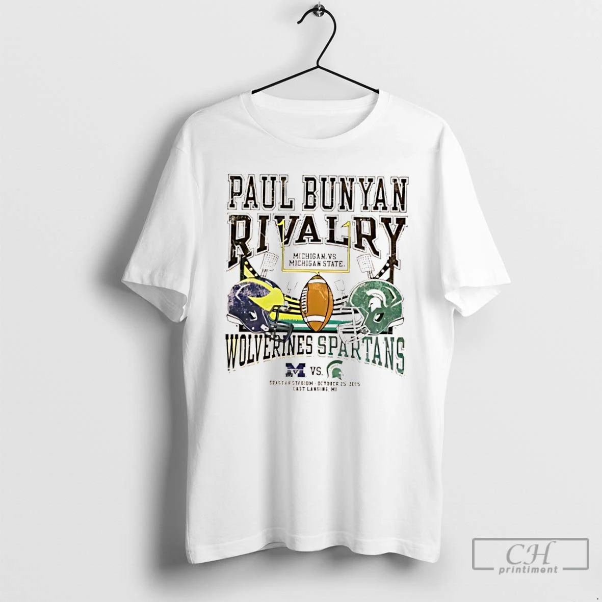 Classic Paul Bunyan Trophy Rivalry Michigan State Spartans Ivory Vs Michigan Wolverines Helmet Logo