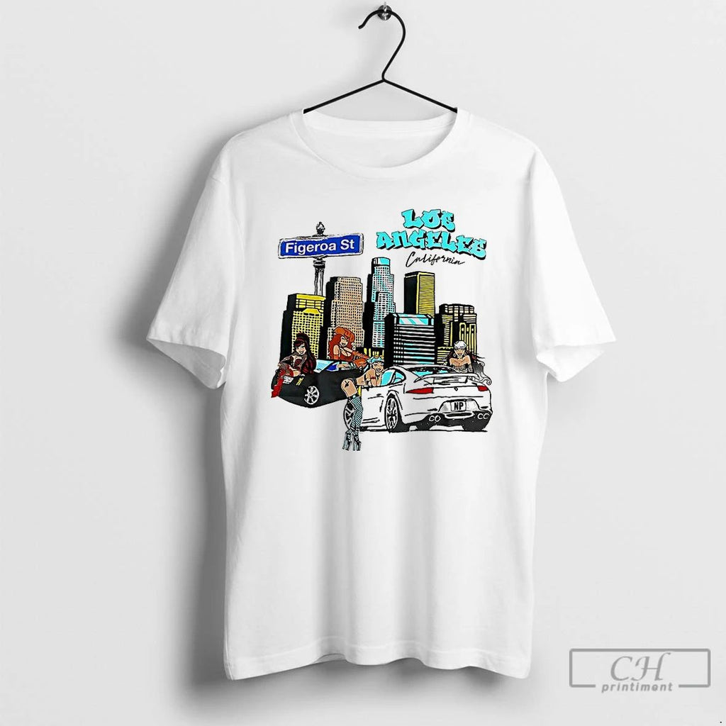 Premium Los Angeles California Figueroa Street City Skyline Cartoon T Shirts