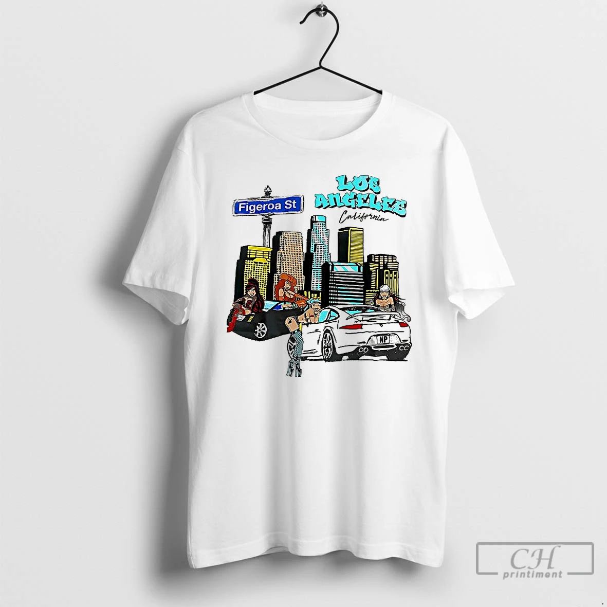 Premium Los Angeles California Figueroa Street City Skyline Cartoon T Shirts