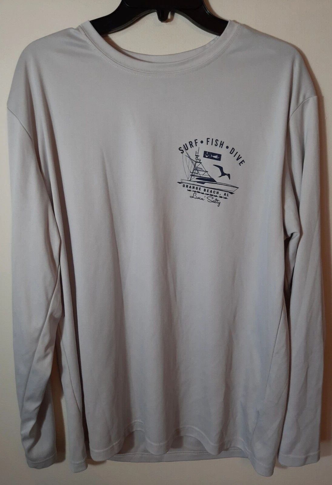 Livin' Salty L/S Shirt Orange Beach Alabama Mens Size XL Surf, Fish, Dive--EUC!