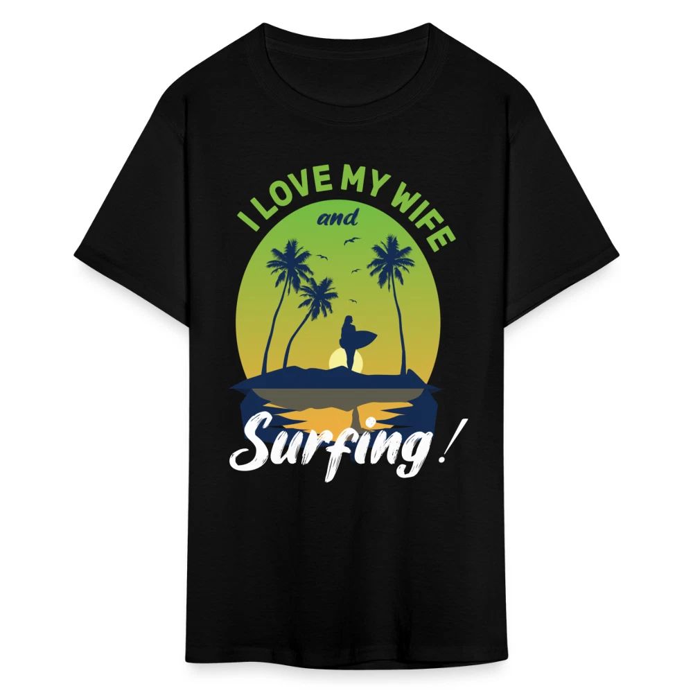 I Love My Wife and Surfing shirt Surfboard Ocean Beach T-Shirt Size S-6XL