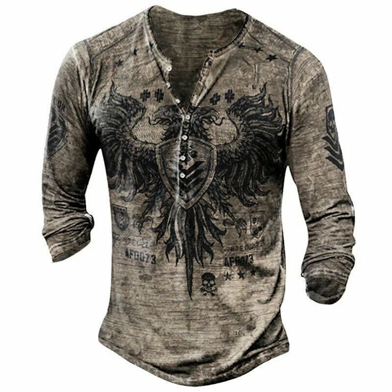 Printed Men's Slim Fit Long Sleeve T-Shirt - Cotton Casual Crew Neck Tee