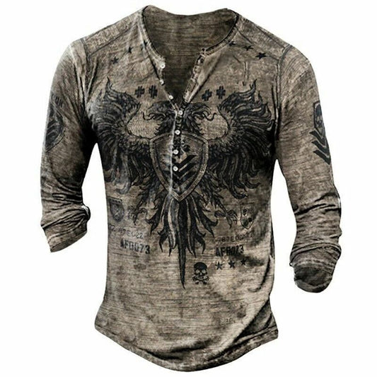 Printed Men's Slim Fit Long Sleeve T-Shirt - Cotton Casual Crew Neck Tee