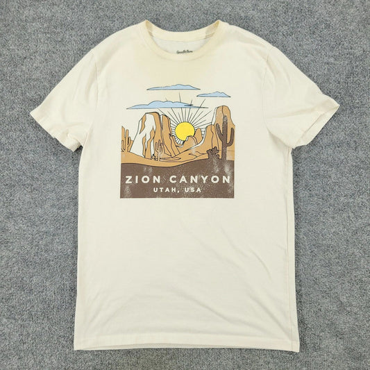 Zion Canyon Shirt Men's Small Beige Utah USA Outdoor Graphic Tee Short Sleeve