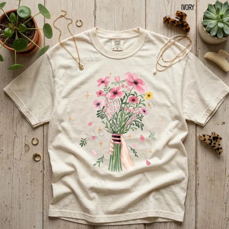 Women's Vintage Flower Boho Graphic Print Soft Cotton Comfort Tee Gift