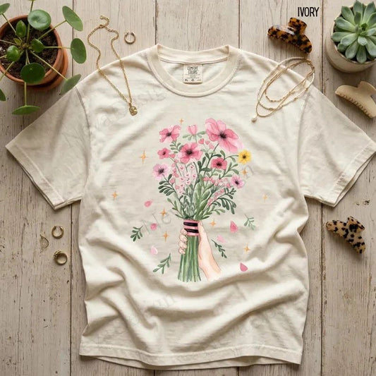 Women's Vintage Flower Boho Graphic Print Soft Cotton Comfort Tee Gift