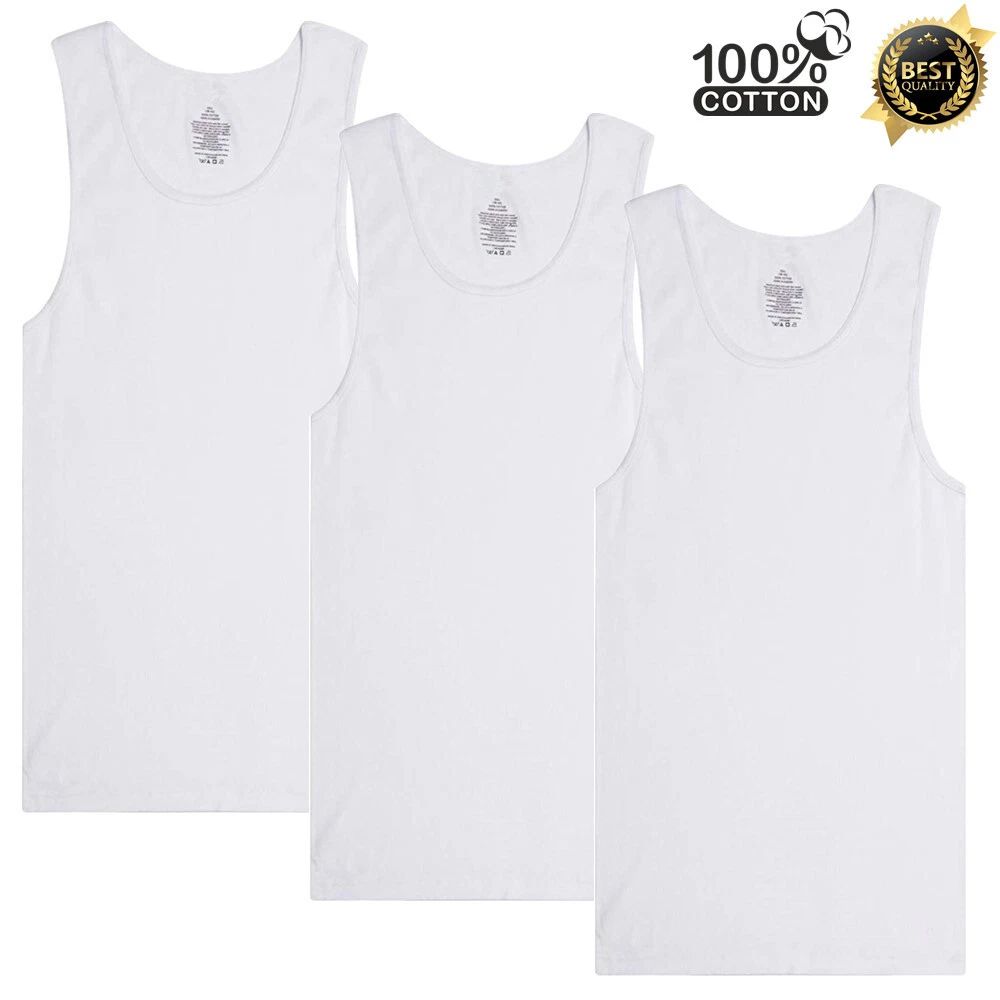6 Packs For Mens Tank top Ribbed A-Shirt White 100% Cotton Undershirt Size S-2XL