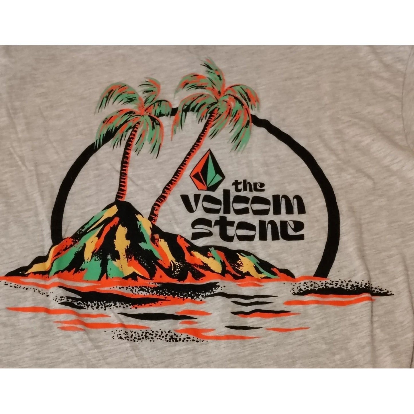Volcom Stone Mens Small Grey Island Vibe Palm Tree T-Shirt Skater Surfing 15
