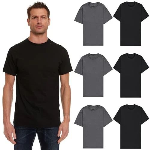 BILLIONHATS 6 Pack Men's Solid Colors Cotton T-Shirts Short Sleeve Lightweight