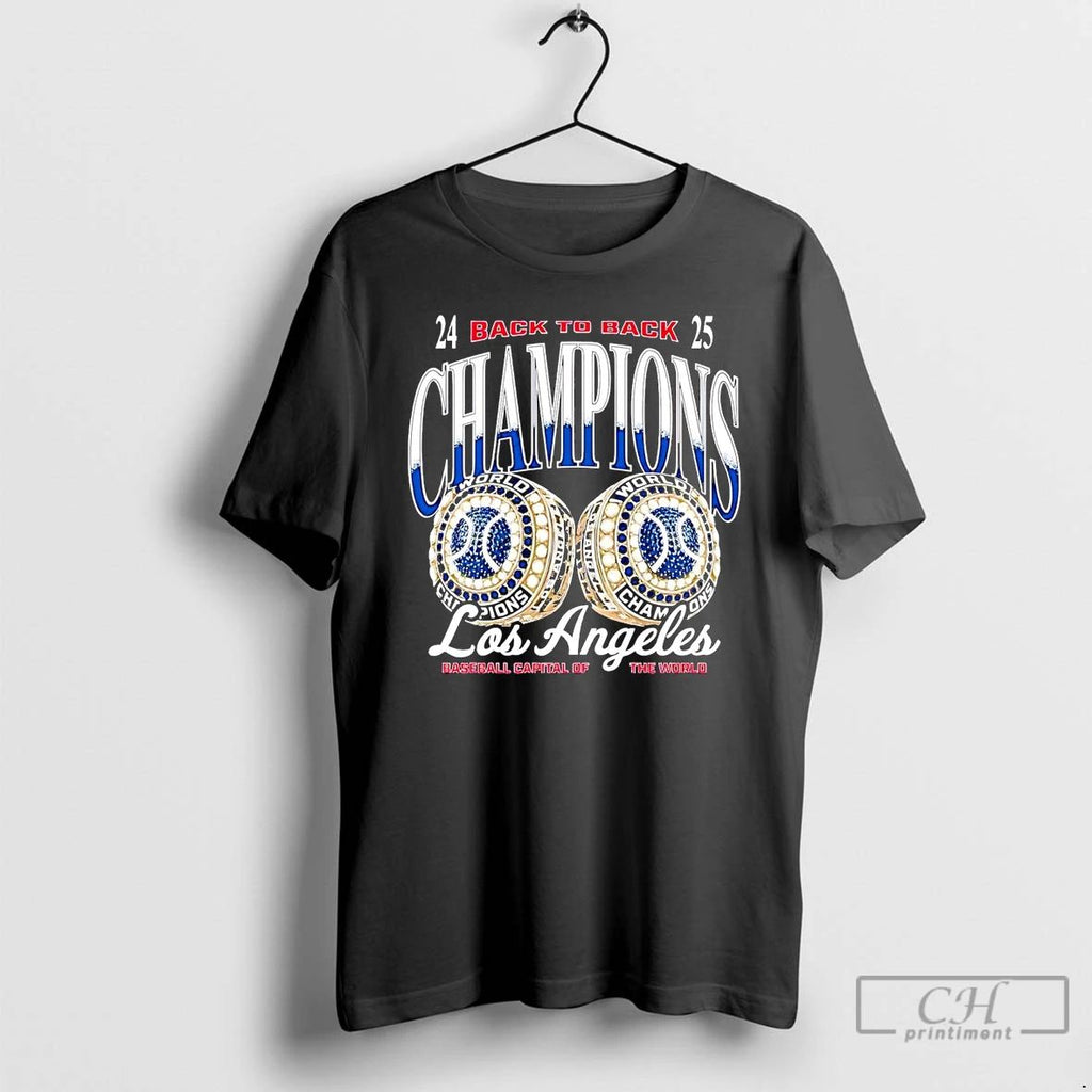 Classic La Dodgers 2025 Back To Back Rings Champions T Shirts