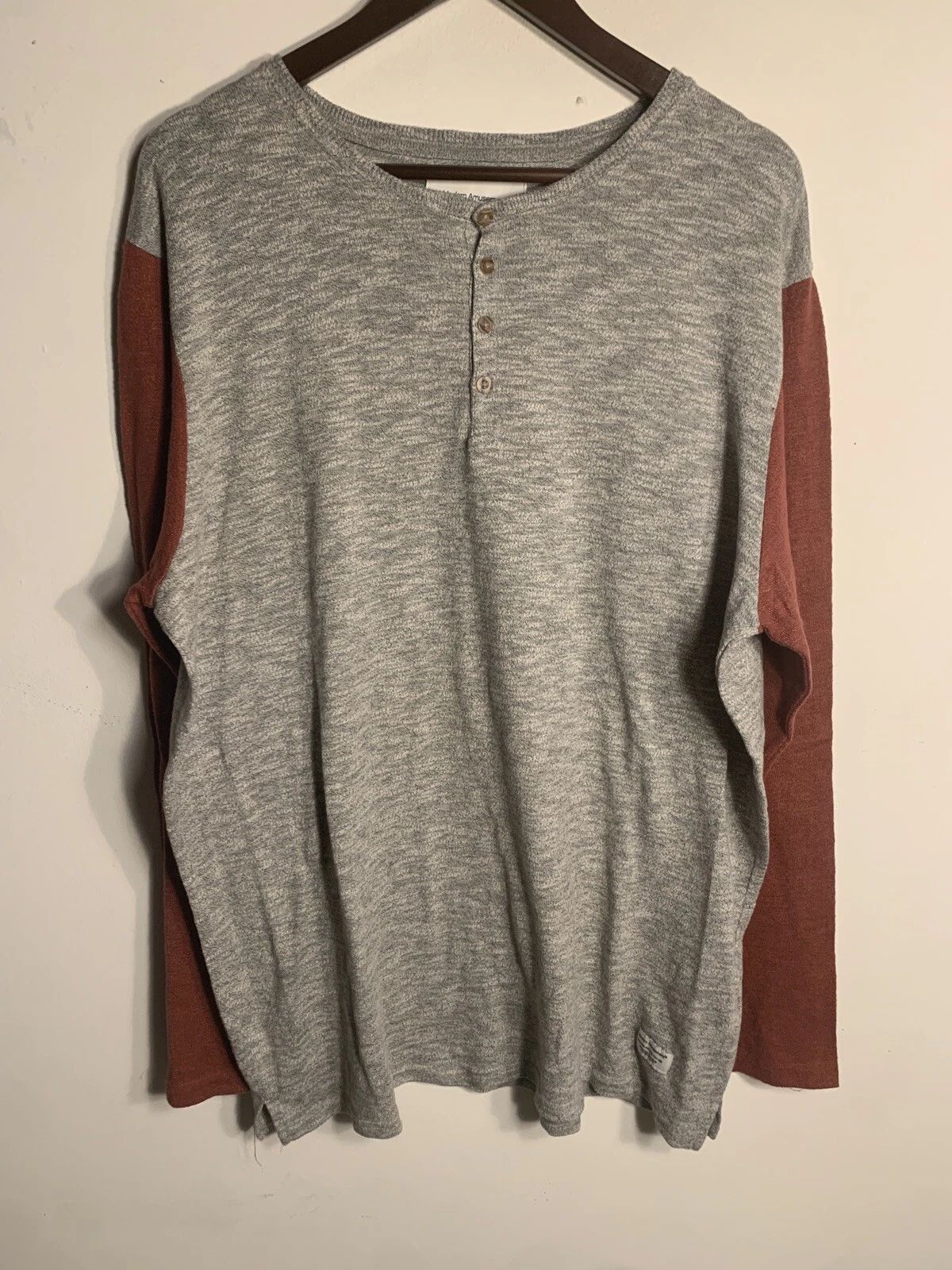 Modern Amusement Men's Long Sleeve Cotton - Poly - Shirt, Gray and Red XL