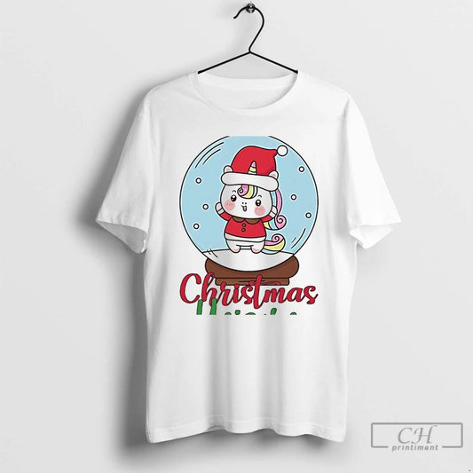 Classic Christmas Unicorn Snow Globe Holiday Magic White T Shirts