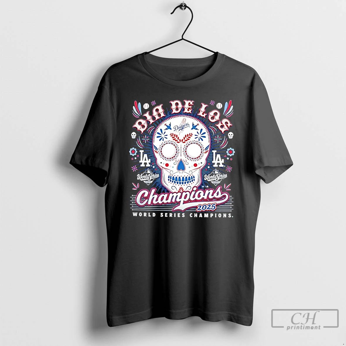 Classic Los Angeles Dodgers 2025 Dia De Los World Series Champions T Shirts
