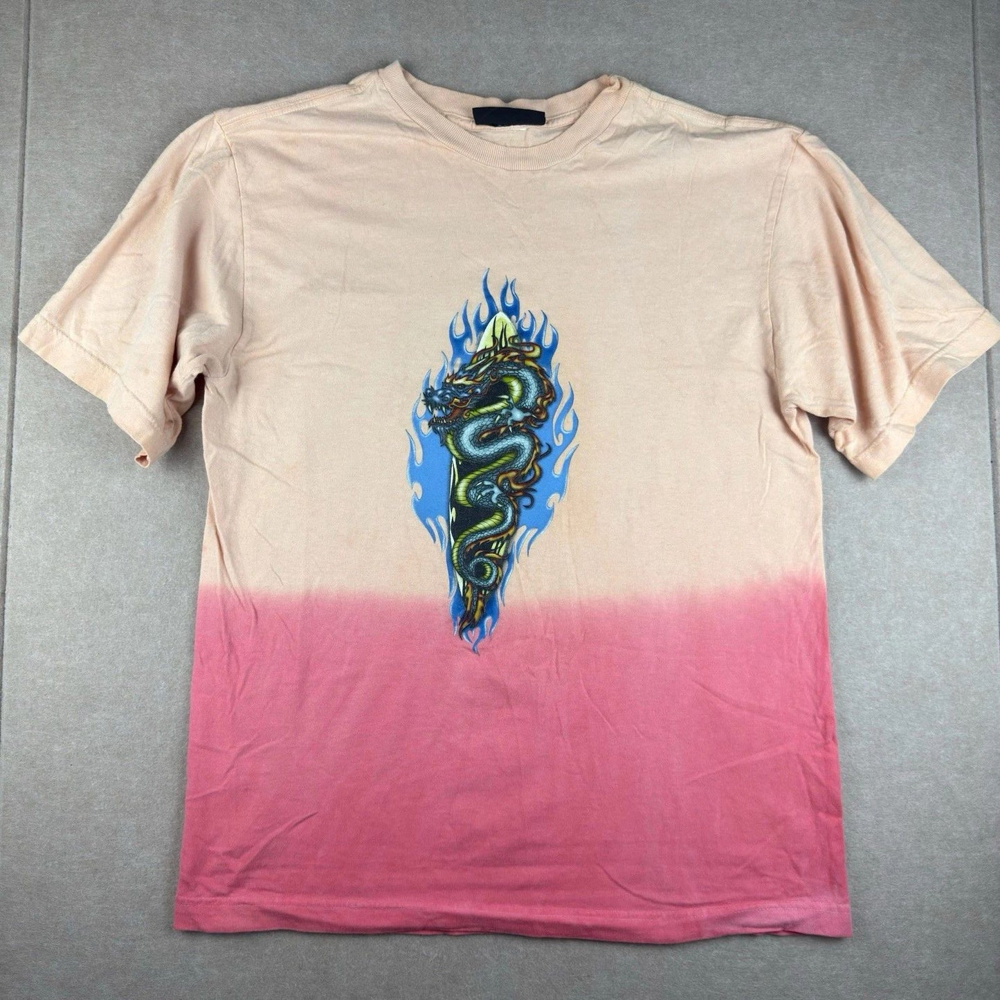 Y2K No Boundaries T-Shirt Men’s Large Pink Beige Tie Dye Snake Flame Graphic