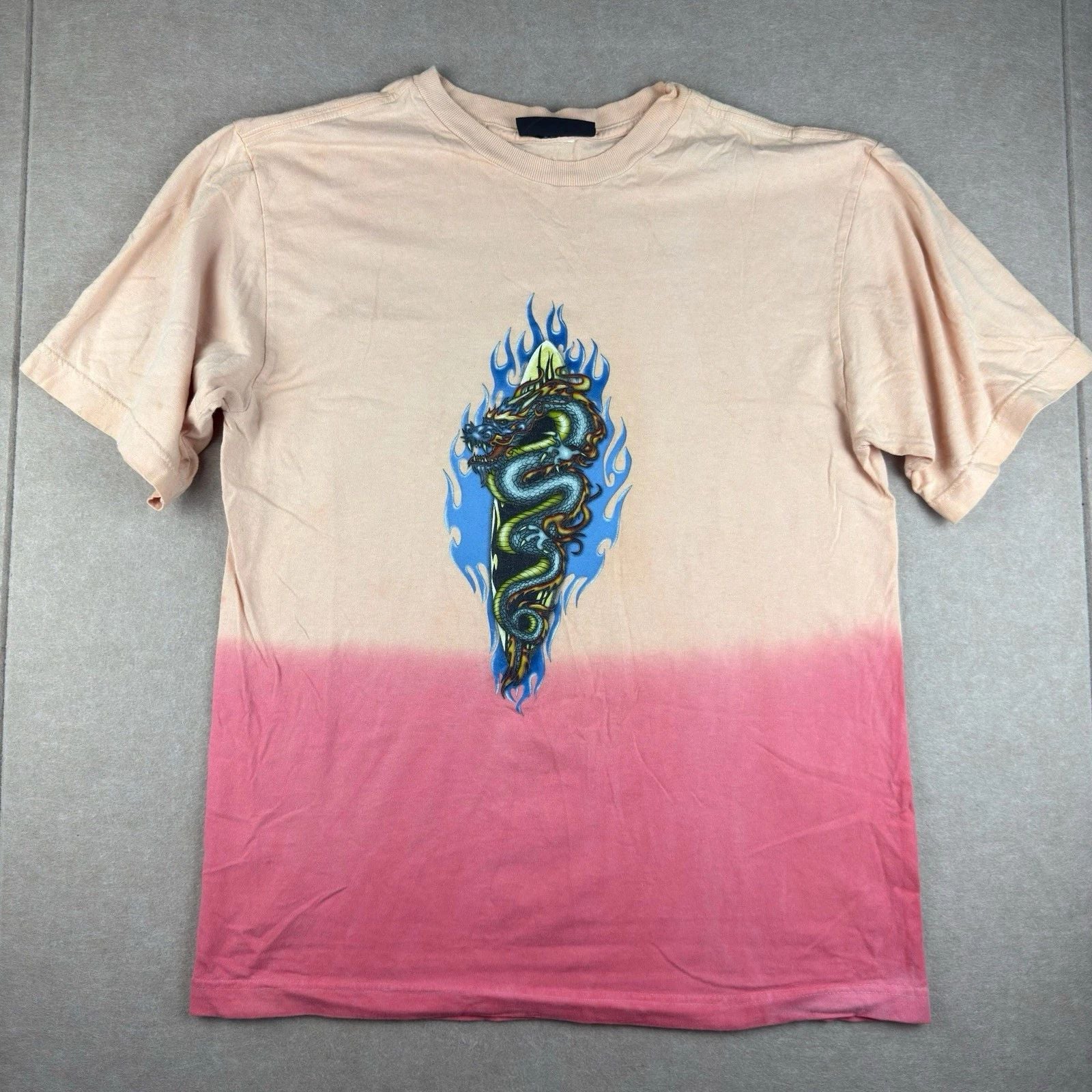 Y2K No Boundaries T-Shirt Men’s Large Pink Beige Tie Dye Snake Flame Graphic