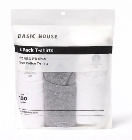 BASIC HOUSE 100% Cotton Crew Neck T-Shirt 3-Pack Bundle Short Sleeve