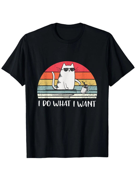 I Do What I Want Funny Black Cat Lovers T-Shirt,Suitable for Mens & Womens Outdo