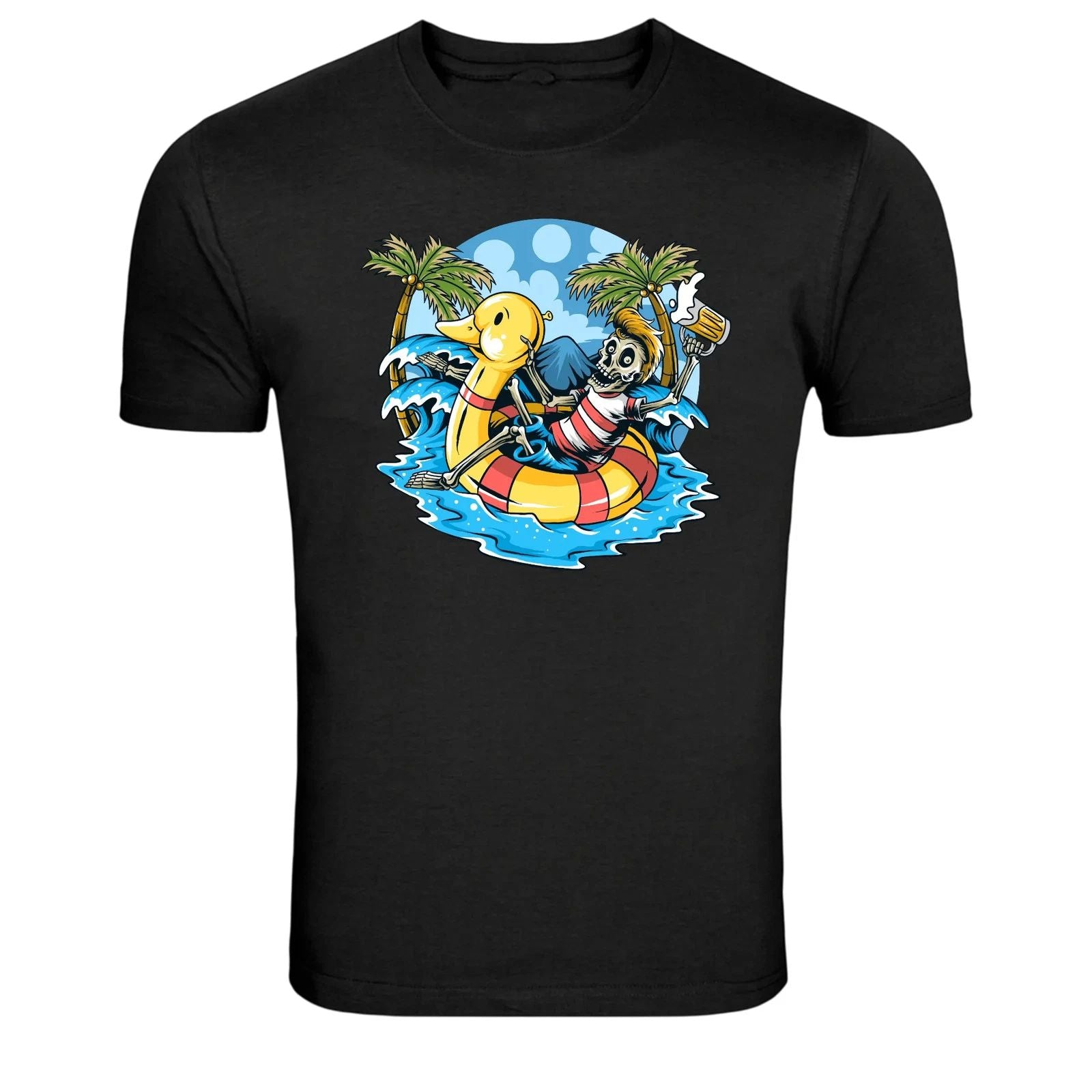 Skeleton Cocktail Surf Drink Graphic T Shirt Beach Party Tee