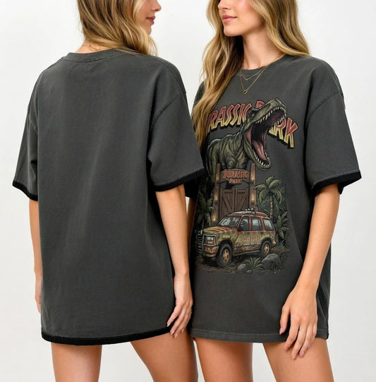 Vintage Prehistoric Safari T-Shirt Retro Dinosaur Park Adventure Graphic Tee S-5
