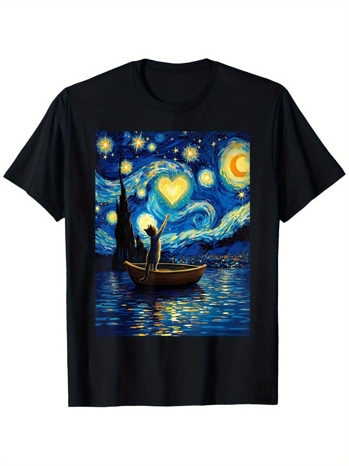 Cat Lover Graphic Starry Night Valentine'S Day T-Shirt,Suitable for Mens & Women