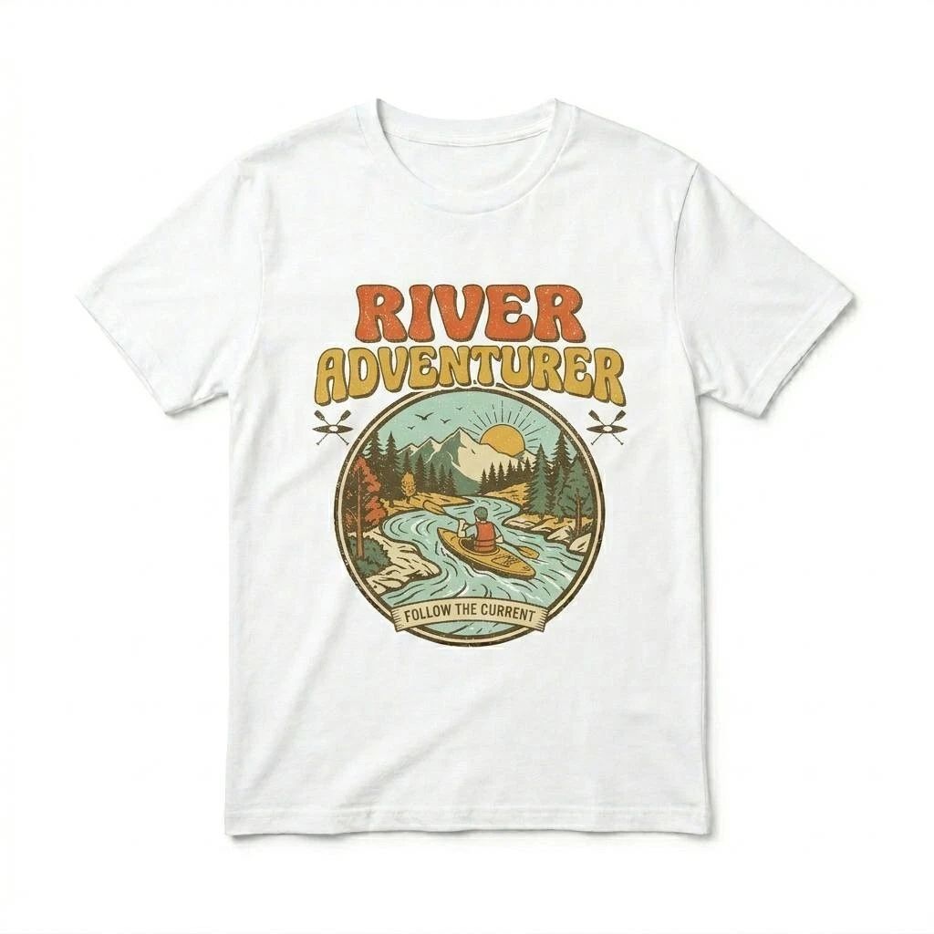 Vintage River Adventurer T-Shirt Kayak Canoe Retro Outdoor Graphic Tee Men Women
