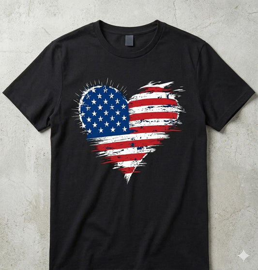 Cute American Flag Heart 4th of July Patriotic USA Tshirt